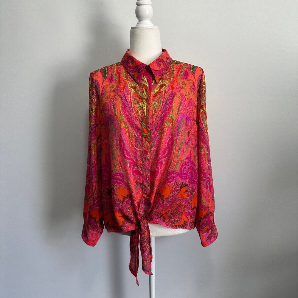 Peter‎ Nygard Petitie Pink Paisley Front Tie blouse Sz PM